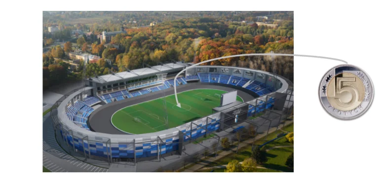 Gdyby promień atomowy był wielkości stadionu, to jądro atomowe byłoby wielkości monety 5-złotowej