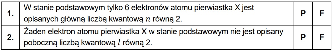 2 - Elektrony atomu pierwiastka X w stanie podstawowym zajmują siedem orbitali, przy czym sześć z nich jest całkowicie zapełnionych. Ten pierwiastek reaguje zarówno z kwasem solnym, jak i ze stężonym wodnym roztworem wodorotlenku potasu. Jednym z produktów obu przemian jest ten sam gaz.