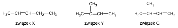 Zadanie 16.1, arkusz maj 2024 - Matura w probówce - Kursy maturalne online image 120 - Poniżej przedstawiono wzory półstrukturalne wybranych węglowodorów – związków X, Y i Q.