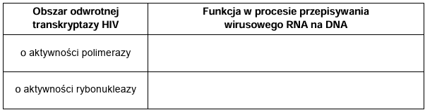 Zadanie 2, arkusz maj 2024 (formuła 2015) - Matura w probówce - Kursy maturalne online image 73 - Do komórek zainfekowanych przez retrowirusy, których materiał genetyczny stanowi jednoniciowy RNA, jest wprowadzany enzym – odwrotna transkryptaza.